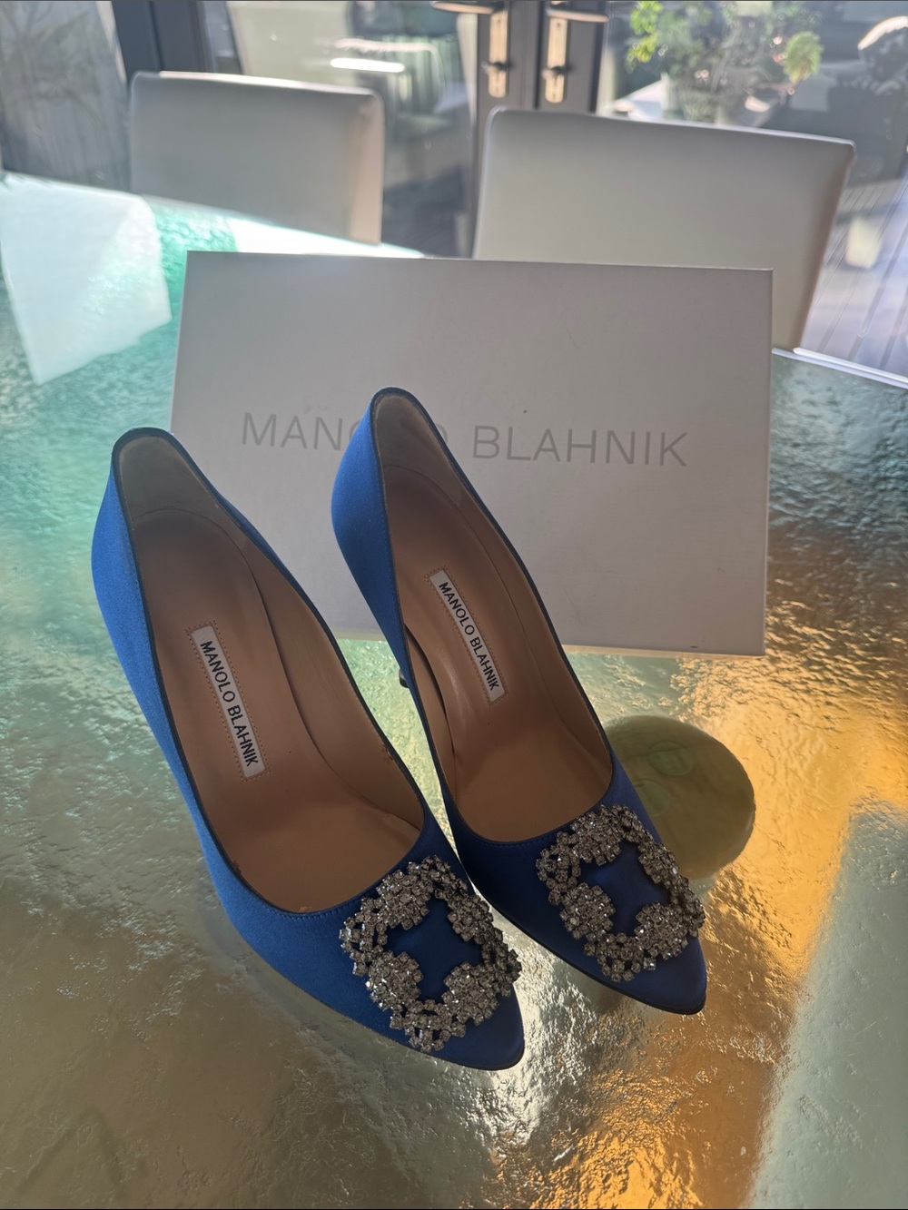 Manolo Blahnik Royal Blue Crystal-Embellished Pointed Pump